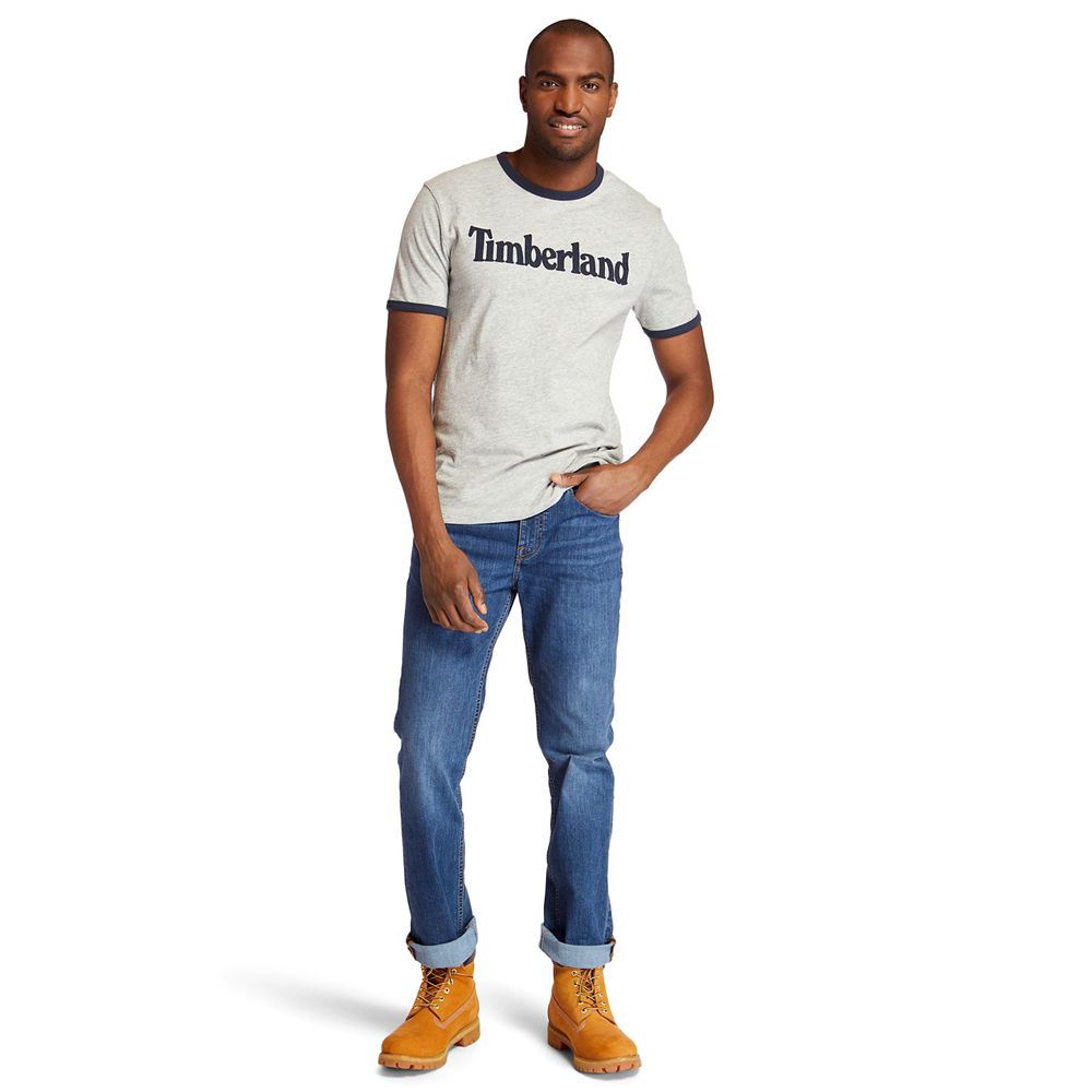 Timberland Mens T-Shirts TBL® Linear Logo Ringer - Grey - India RK9637018